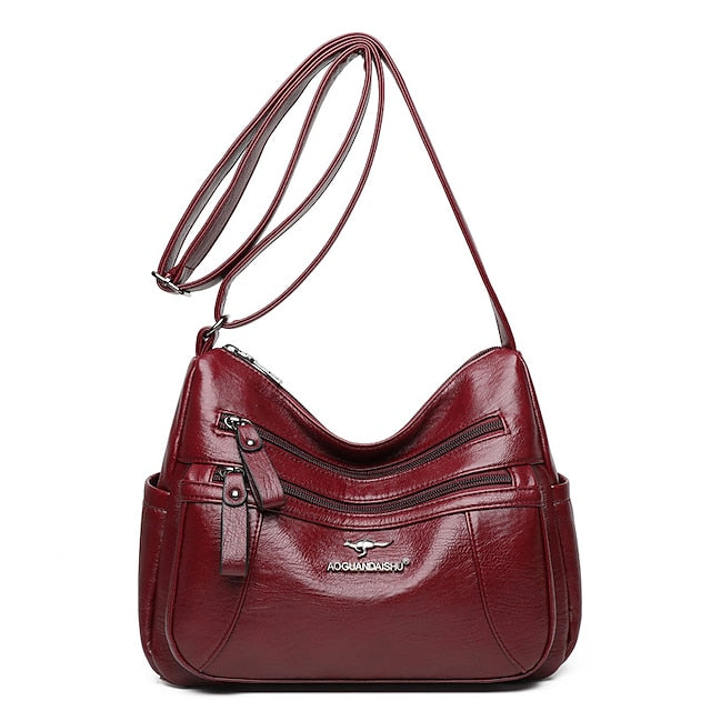 Shoulder Women's Bag Leather Black – Faux Multi-Pocket FashionChic