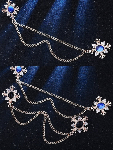 Elegant Double Blue Vintage – Chain Gem Collar Brooch FashionChic