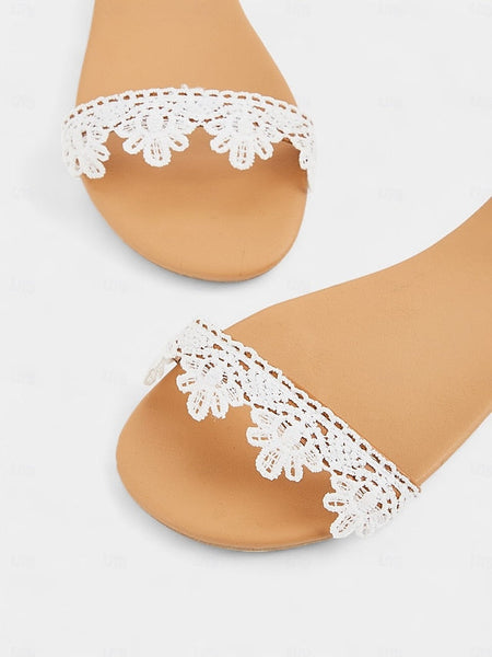 Floral Strap Sandals with Women's Ankle Lace White FashionChic