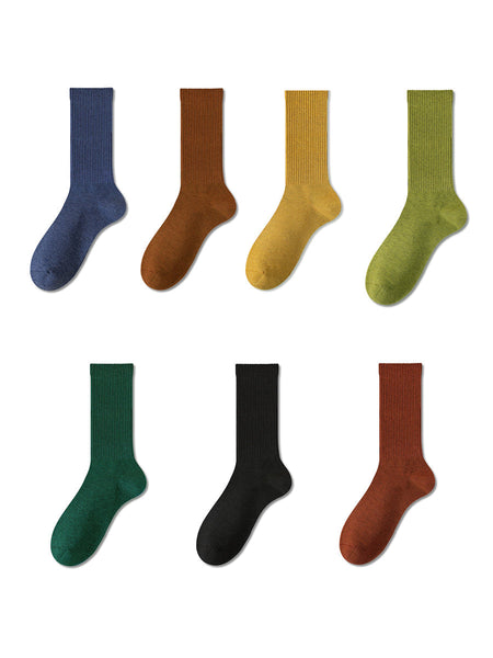 7 Pairs Women Winter Casual Solid Cotton Socks WU002 BUYKUD
