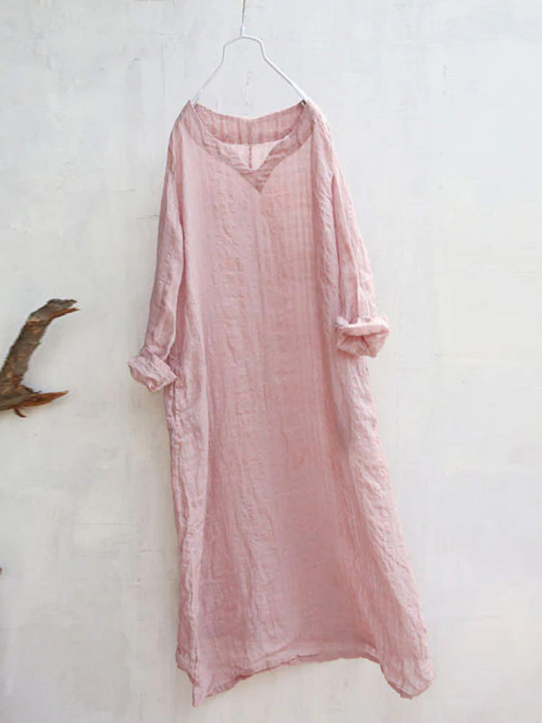 Plus Size Buykud Hand-Made Loose Linen Cotton Dress OO1031 BK