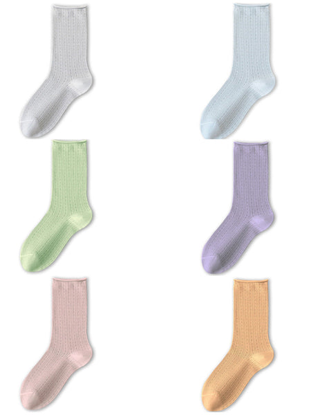 6 Pairs Woen Solid Thin Cotton Socks CX002 BUYKUD