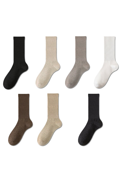7 Pairs Women Winter Casual Solid Cotton Socks WU002 BUYKUD