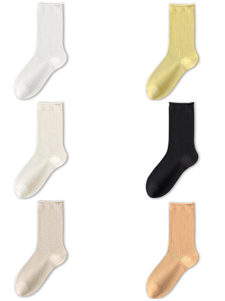 6 Pairs Woen Solid Thin Cotton Socks CX002 BUYKUD