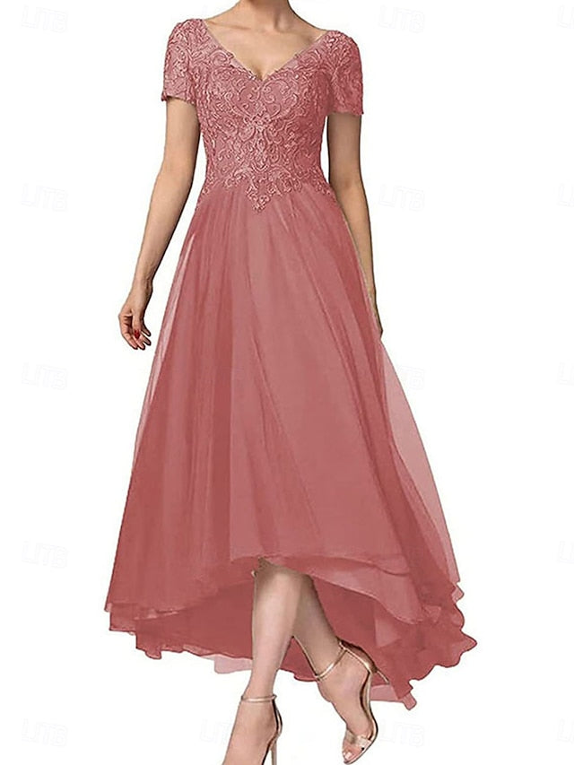 V of the Dress Neck A-Line Asymmetrical Bride Mother Elegant FashionChic