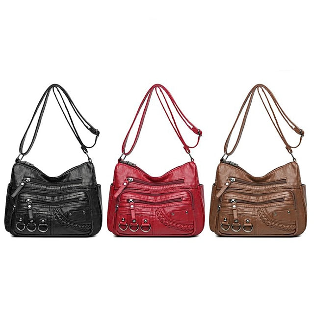Multiple Crossbody with Vintage Leather Women's Faux Bag FashionChic