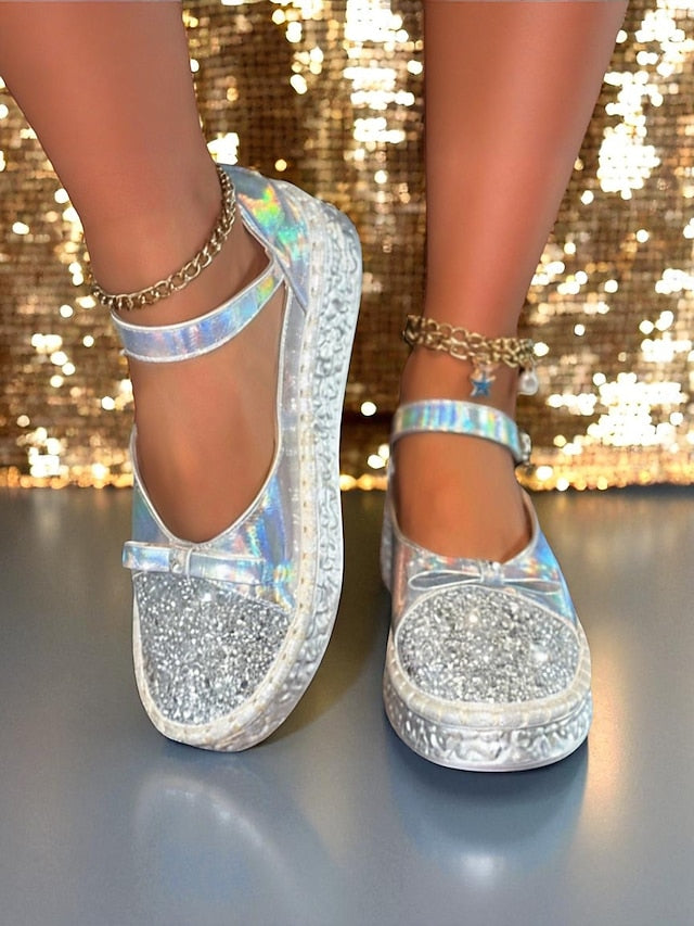 Women's Holographic Jane Platform Glitter Mary Shoes FashionChic