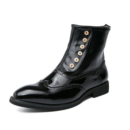 - Leather Button Boots Green Stylish Wingtip Vintage Men's FashionChic