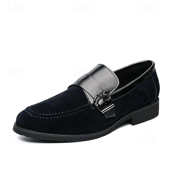 Patent and Leather Men's Loafers Strap Metal with Suede FashionChic