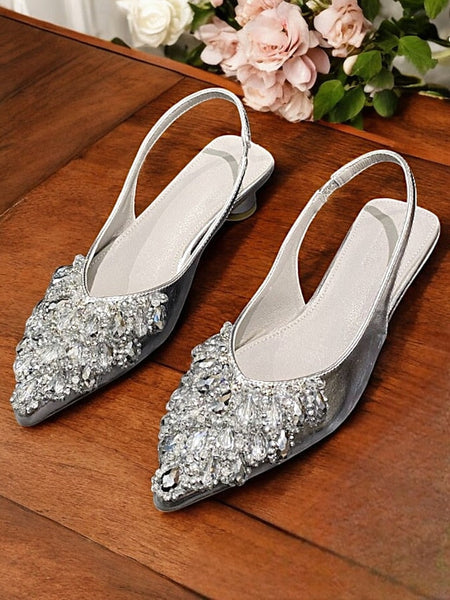 Beaded with - Detail Ivory Slingback Women Shoes for Wedding FashionChic