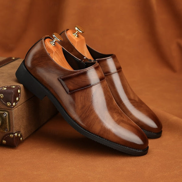 Dress Loafers Leather Brown Shoes Men's Business Slip-On FashionChic