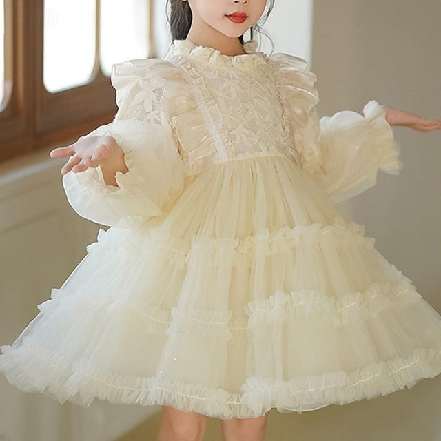 Flower Color Party Kids Girls' Girl Long Solid Dress FashionChic