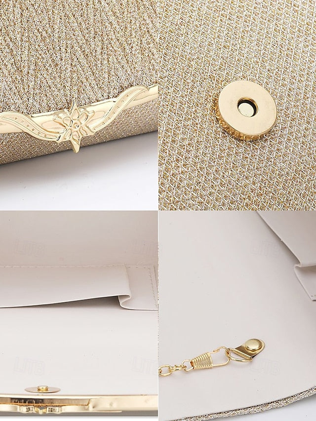 - Handbag Clutch Elegant Gold Glitter Party Women's Evening FashionChic