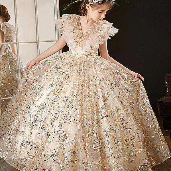 Flower Kids Solid Dress Color 3/4 Girl Girls' Party FashionChic