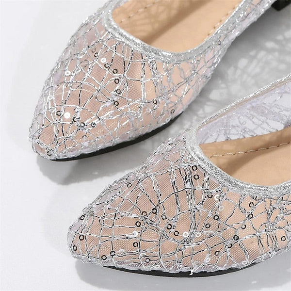 Elegant Mesh Sequin Flats Ballet Silver Women's – FashionChic