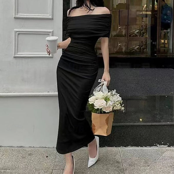 Women's Midi Dress Black Dress Sheath Dress Elegant Modern