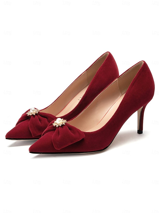 Women's Satin Bow Chic Pointed Pumps – Toe Wedding FashionChic