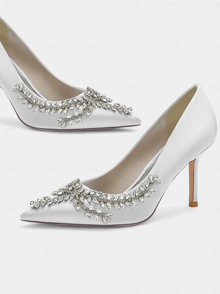 Stiletto Satin Heels – Women's Rhinestone-Embellished FashionChic