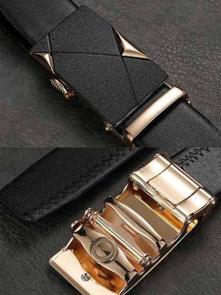 Metal Black with Leather Elegant Adjustable Belt Men's FashionChic