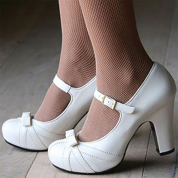 Suede and Heels Bow Jane with Mary Red Detail Black Women's FashionChic