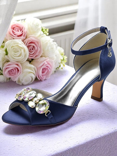 Open Satin and with Strap Ankle Toe Heels Women's Black FashionChic