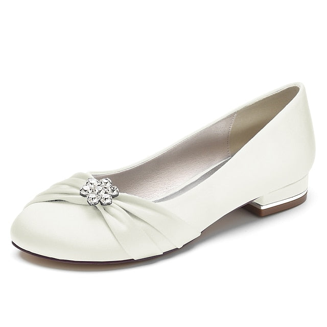 Blue Light Rhinestone Wedding Flats Women's Satin with FashionChic