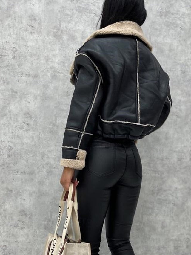 Warm Pocket Women's Leather Buttons Jacket Faux Comfortable FashionChic