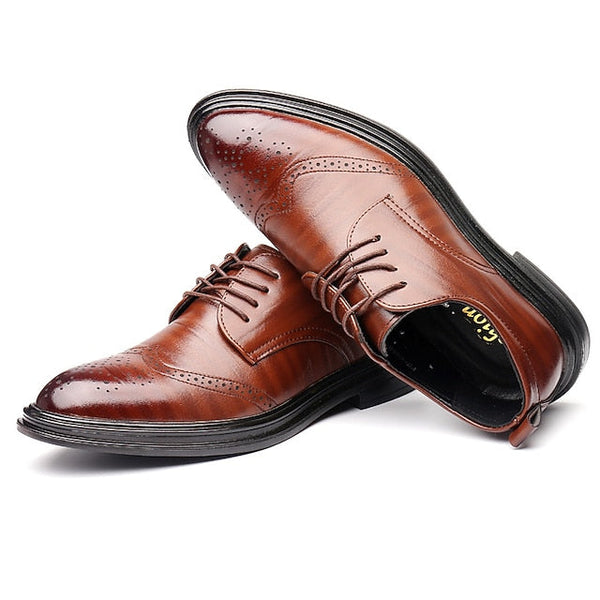 Shoes Classic – Faux Brown Men's Brogue Leather Dress FashionChic