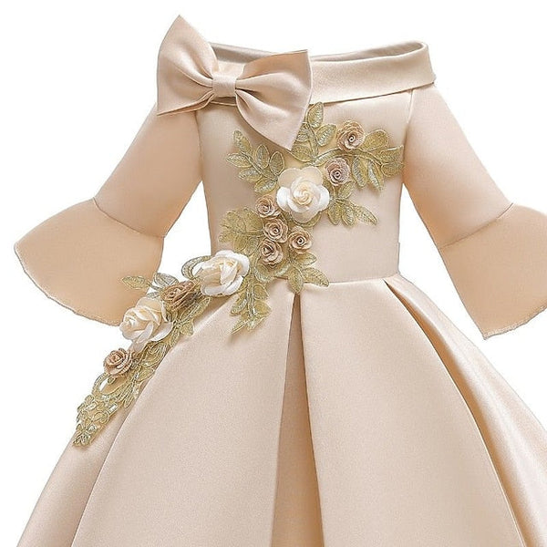 Length 3/4 Formal Girls' Floral Sleeve Party Kids Dress FashionChic