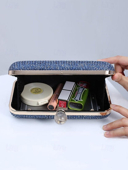 Straw Pearl Elegant Clutch Stylish with Purse - Clasp FashionChic