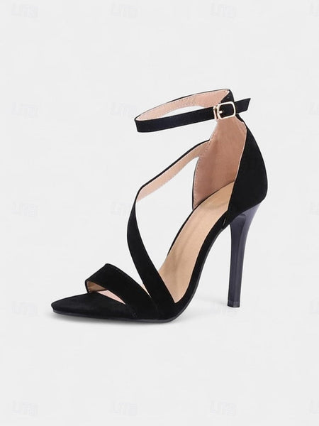 Suede - Open-Toe Women's Strappy Sandals High Stiletto Red FashionChic