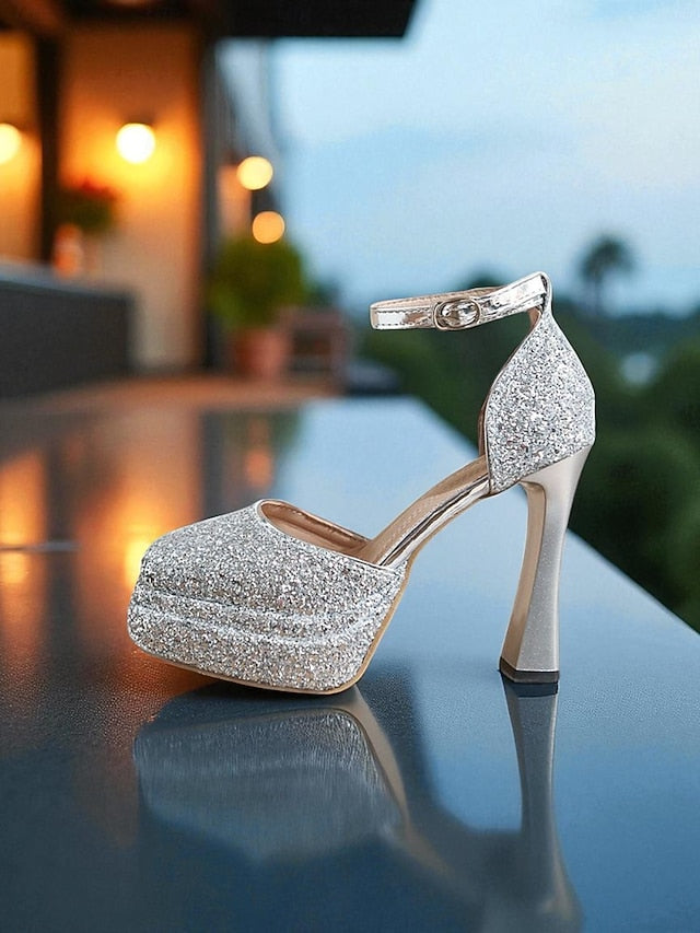 Women's Glitter High Gold Heels Platform FashionChic