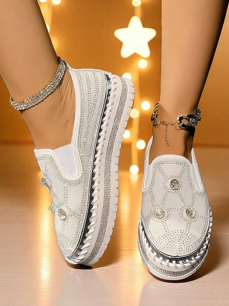 with Slip-On Rhinestone Red Women's Platform Sneakers Studs FashionChic