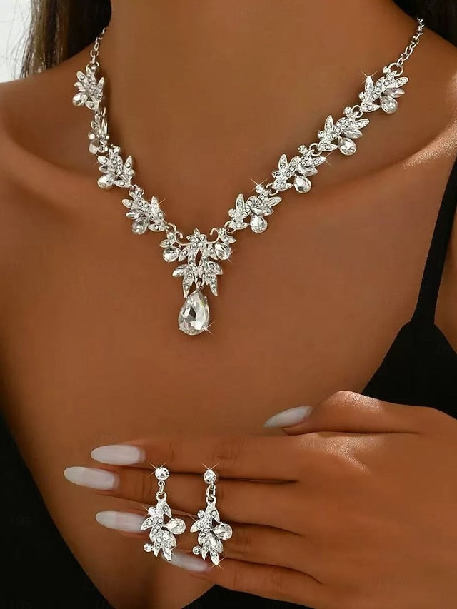 - Women's with Jewelry Set Gold Rhinestone Pendant Teardrop FashionChic