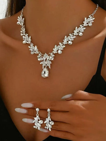 - Women's with Jewelry Set Gold Rhinestone Pendant Teardrop FashionChic