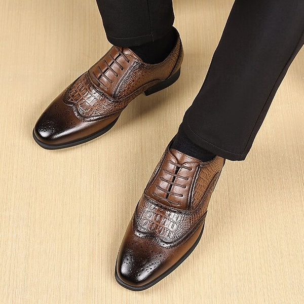 Pattern – Shoes Leather Faux Brown Men's Oxford Crocodile FashionChic