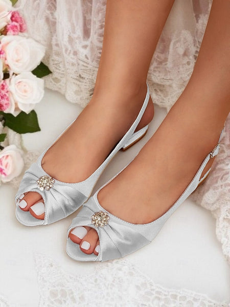 Women's Wedding Heels with Crystal Satin Slingback FashionChic
