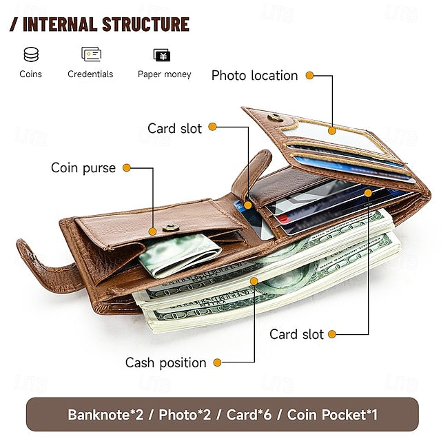 wallet card leather purse multi top cowhide layer Genuine coin FashionChic