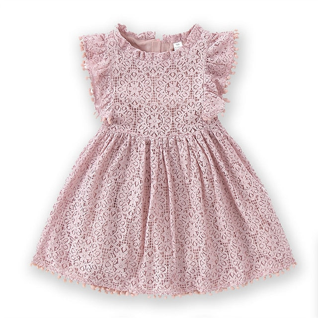 Girls' Party Solid Dress Color Short Sleeve Kids FashionChic