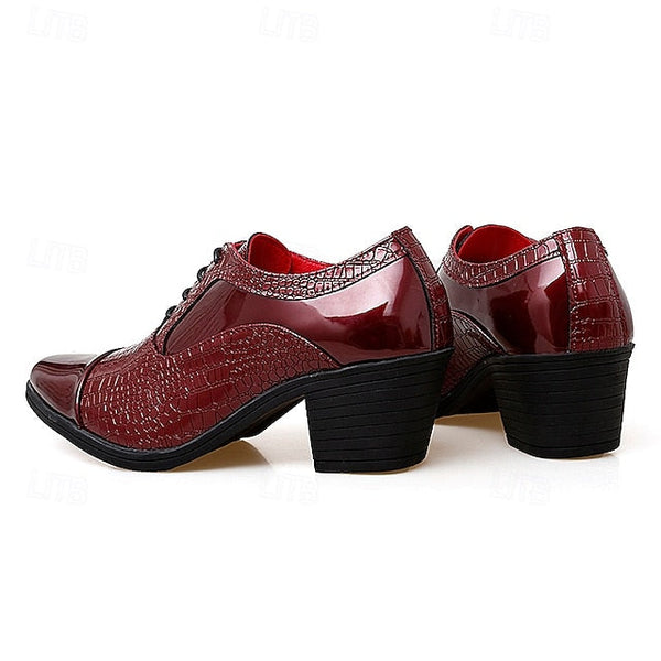 Men's Oxford Leather Pattern Faux Black Patent Crocodile FashionChic