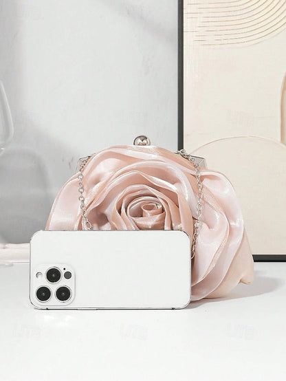 Satin Evening – Elegant Purse Clutch Rose Flower Women's FashionChic