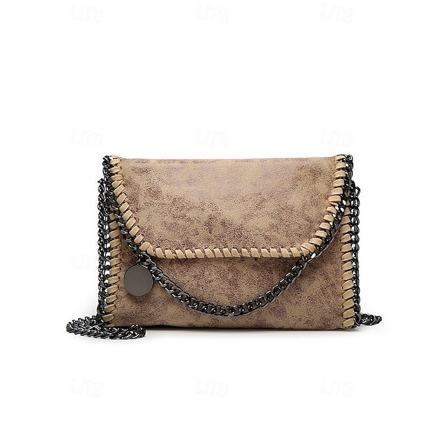 Leather Faux Bag with Chain Red Whipstitch Shoulder Detailing FashionChic