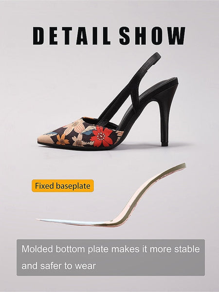 Heels Slingback – High Women's Floral Toe Pointed Elegant FashionChic