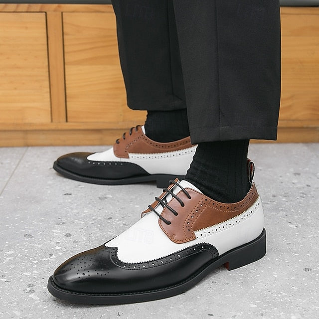Men's Tri-Color Shoes Brogue in Oxford Black Wingtip FashionChic