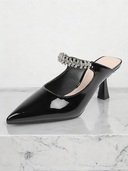 Slip-On Women's Heeled Embellished Pointed-Toe Rhinestone FashionChic
