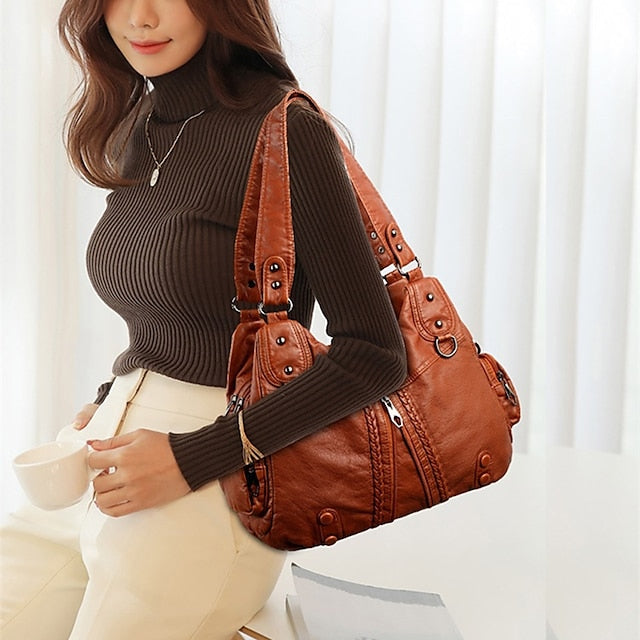 Boston Leather Handbag Shoulder Bag Women's Hobo PU FashionChic