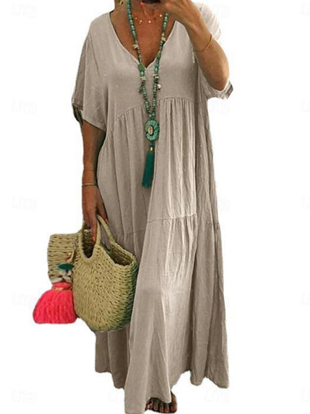 Women's ArmyGreen Orange khaki Summer Maxi Dress Cotton