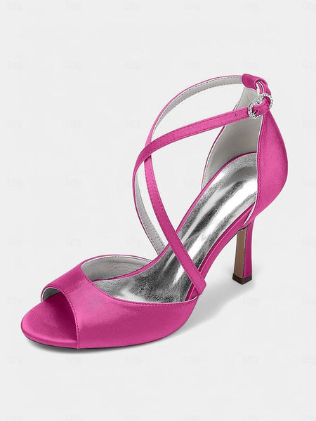 Elegant Heels Peep-Toe Women's White – Satin Cross-Strap FashionChic