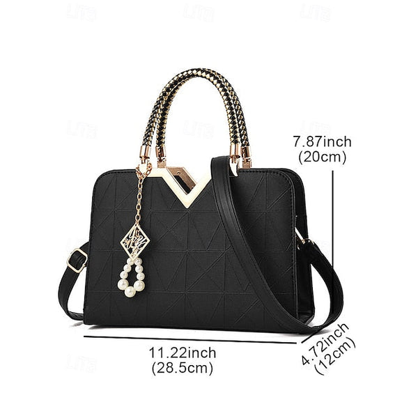 Handbag Faux with Elegant – Women's Pendant Pearl Leather FashionChic