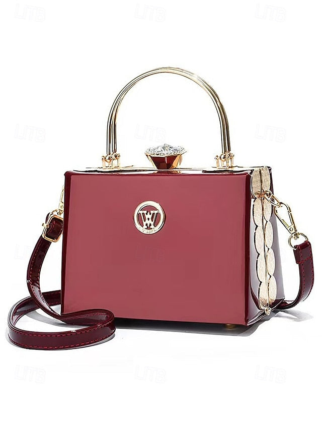 Evening Patent Burgundy Handbag with Gold Women's Leather FashionChic